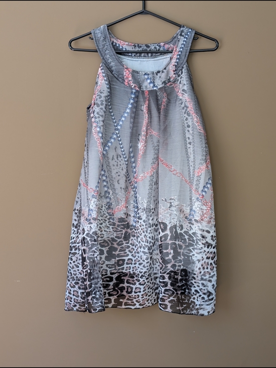 Ejoy Other - Ejoy Brand Sheer Animal Print Overlay Tank Dress in Gray with Pink Accents